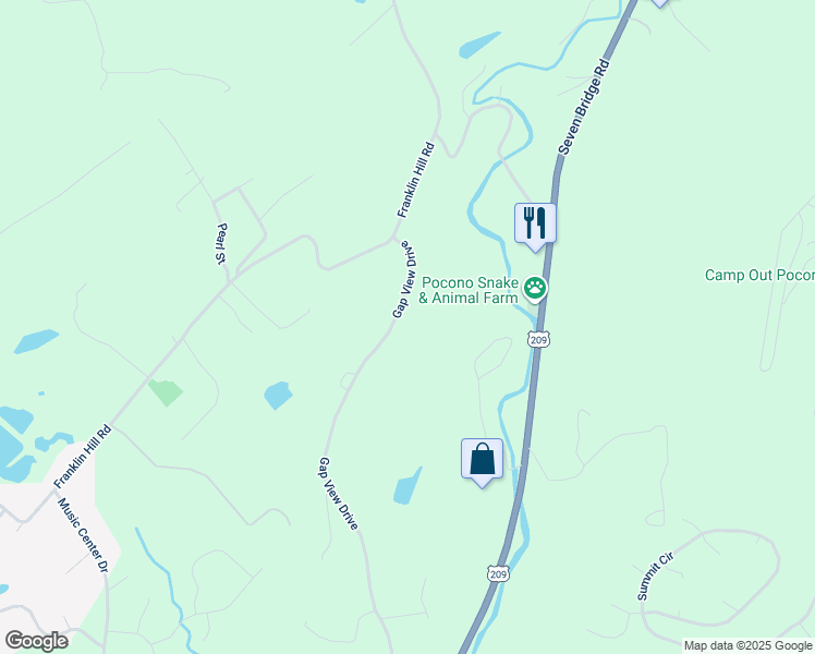 map of restaurants, bars, coffee shops, grocery stores, and more near 2448 Gap View Drive in East Stroudsburg