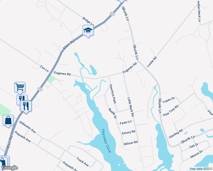 map of restaurants, bars, coffee shops, grocery stores, and more near 400 Beebe Drive in Cutchogue