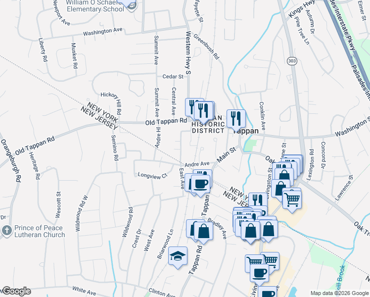 map of restaurants, bars, coffee shops, grocery stores, and more near 79 Stephens Lane in Tappan