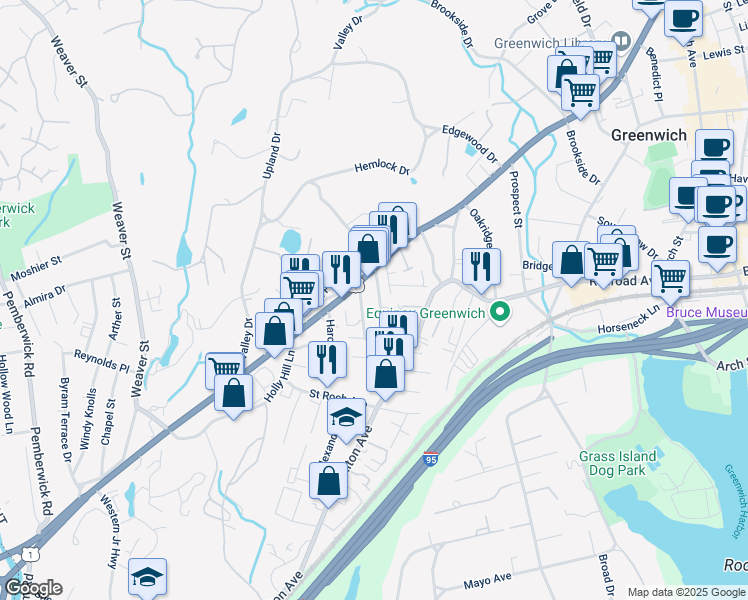 map of restaurants, bars, coffee shops, grocery stores, and more near 74 Josephine Evaristo Avenue in Greenwich