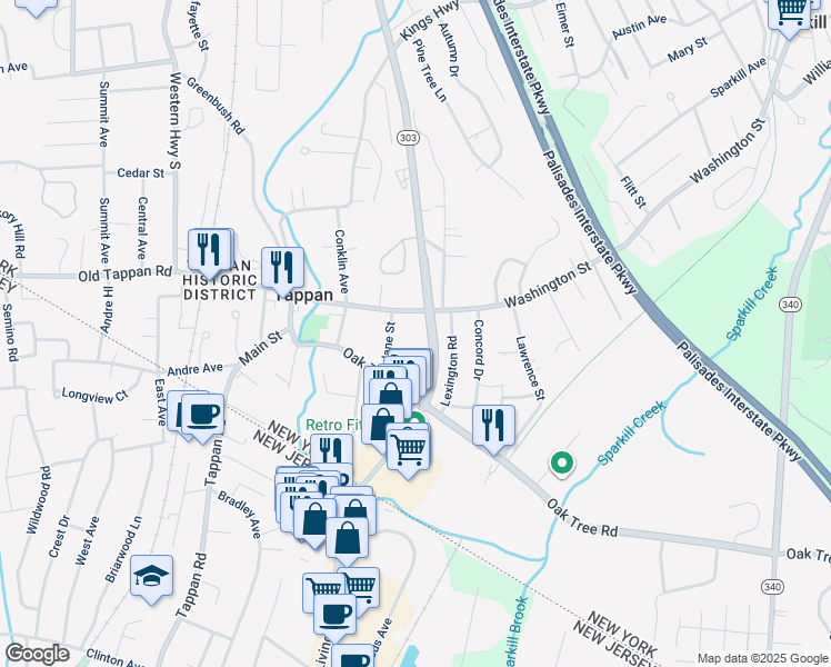 map of restaurants, bars, coffee shops, grocery stores, and more near 26 Lexington Road in Tappan