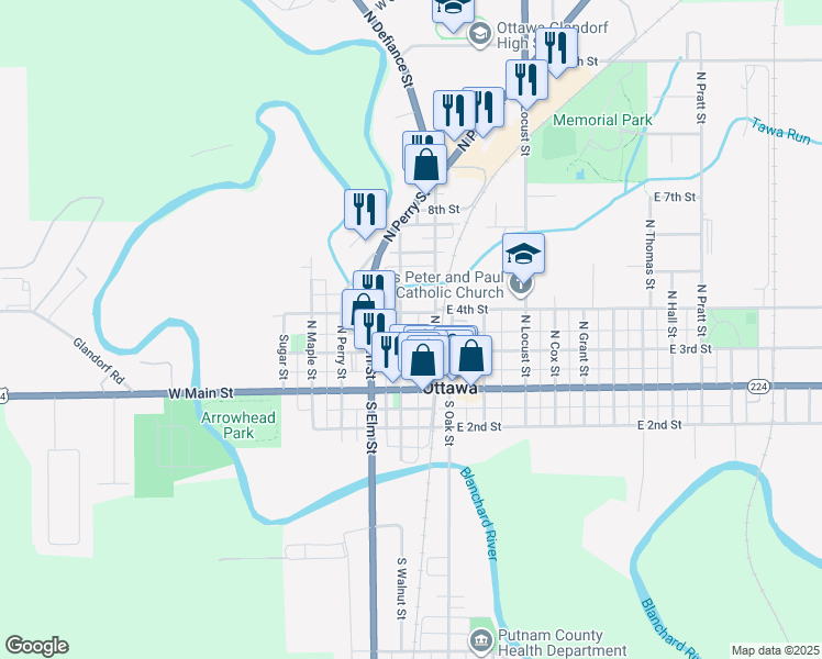 map of restaurants, bars, coffee shops, grocery stores, and more near 126 West 3rd Street in Ottawa