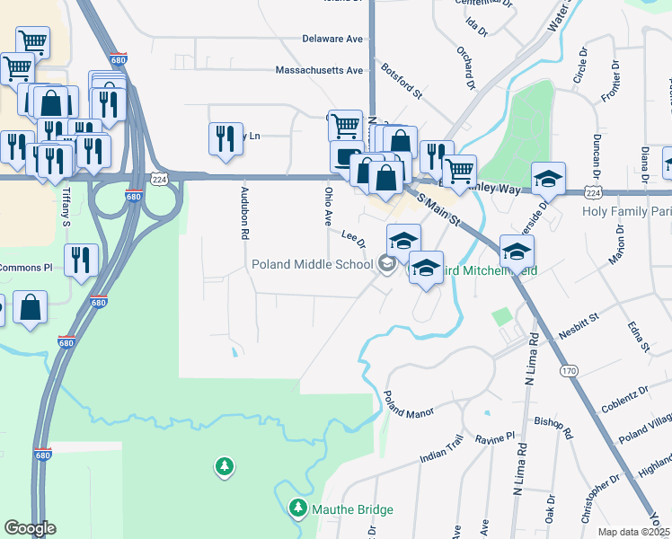 map of restaurants, bars, coffee shops, grocery stores, and more near 9 Michigan Avenue in Youngstown