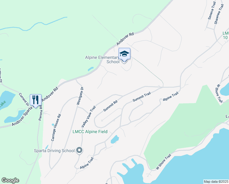 map of restaurants, bars, coffee shops, grocery stores, and more near 55 Summit Road in Sparta