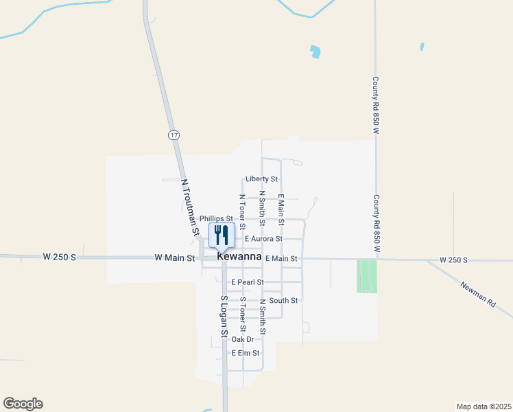 map of restaurants, bars, coffee shops, grocery stores, and more near 200-298 Phillips Street in Kewanna
