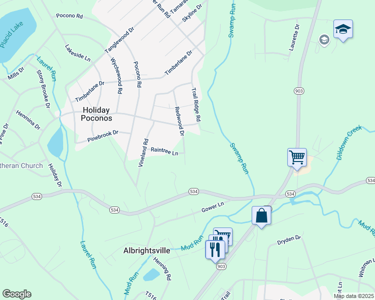 map of restaurants, bars, coffee shops, grocery stores, and more near 61 Redwood Drive in Holiday Poconos