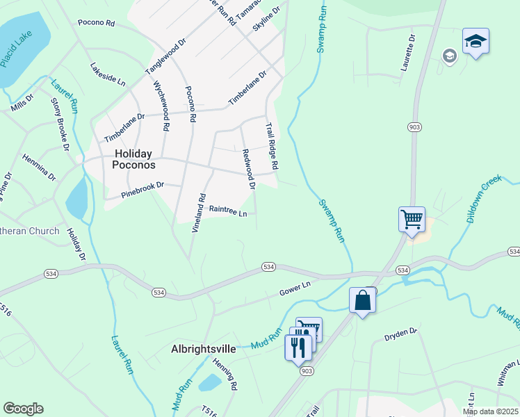 map of restaurants, bars, coffee shops, grocery stores, and more near 61 Redwood Drive in Holiday Poconos