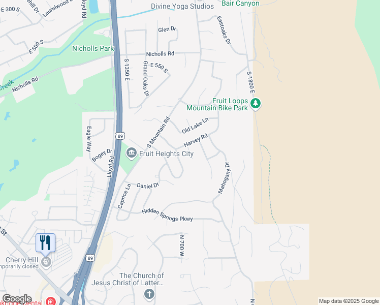 map of restaurants, bars, coffee shops, grocery stores, and more near Orchard Court in Kaysville