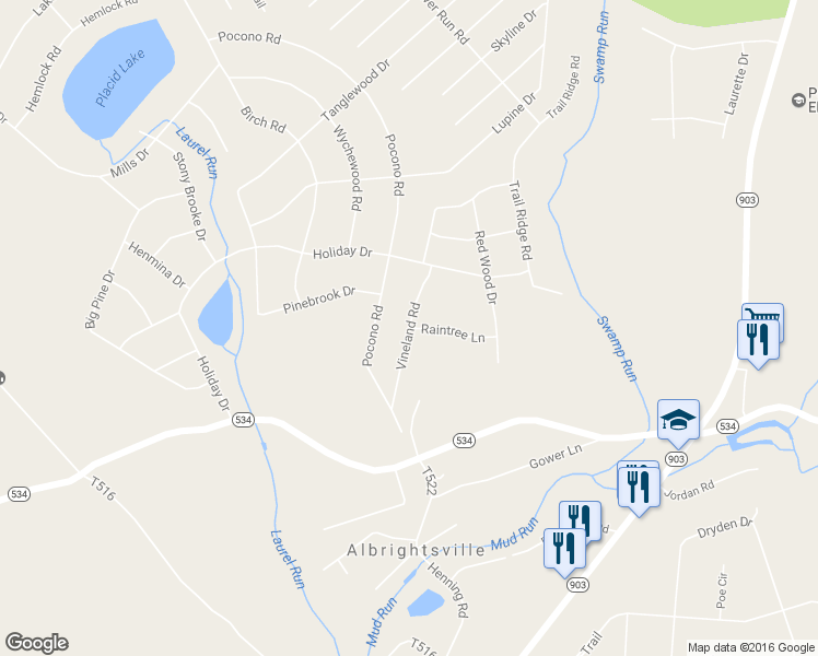 map of restaurants, bars, coffee shops, grocery stores, and more near Vineland Road in Carbon County