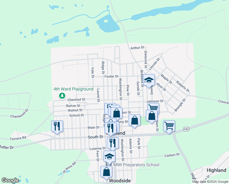 map of restaurants, bars, coffee shops, grocery stores, and more near 931 Centre Street in Freeland