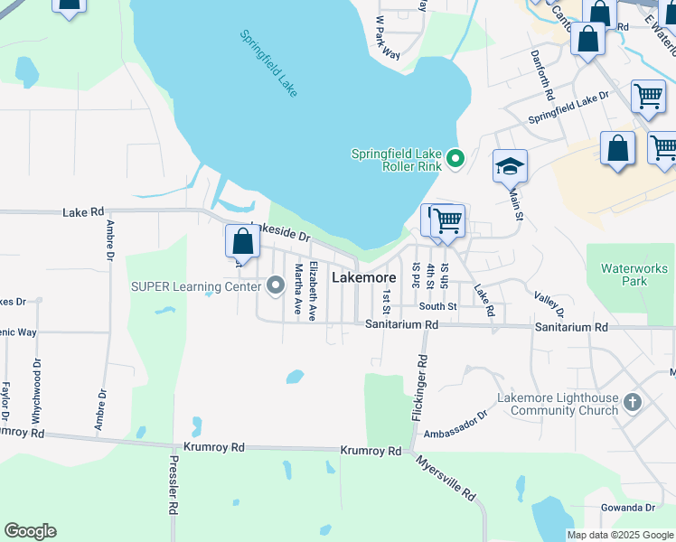 map of restaurants, bars, coffee shops, grocery stores, and more near in Lakemore