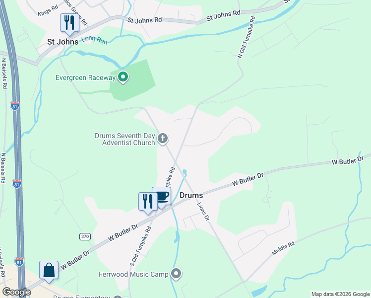 map of restaurants, bars, coffee shops, grocery stores, and more near 66-112 South Old Turnpike Road in Drums