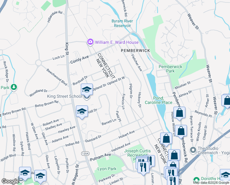map of restaurants, bars, coffee shops, grocery stores, and more near 41 Priscilla Lane in Port Chester