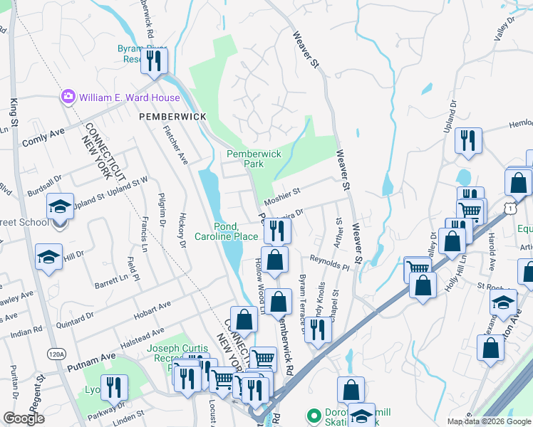 map of restaurants, bars, coffee shops, grocery stores, and more near 6 Dale Drive in Greenwich