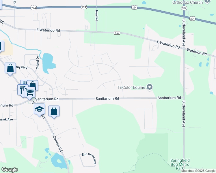 map of restaurants, bars, coffee shops, grocery stores, and more near 1154 Eaton Drive in Akron