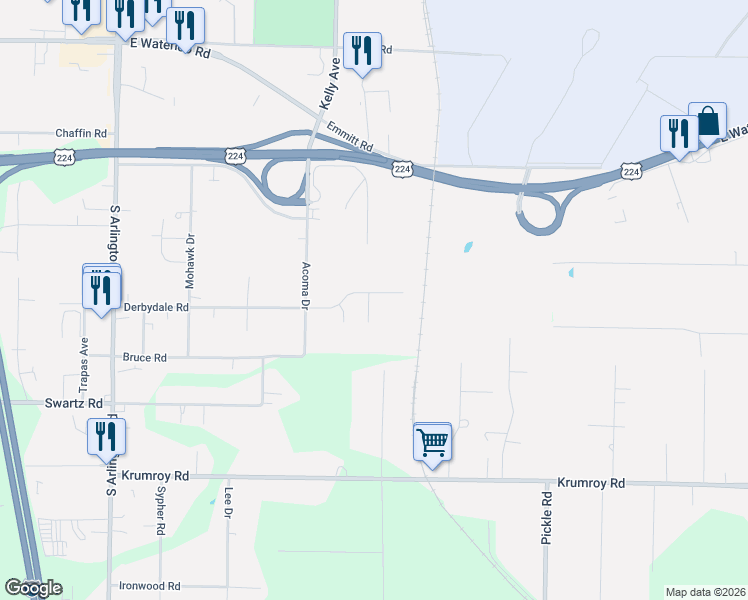 map of restaurants, bars, coffee shops, grocery stores, and more near 1659 Eagles Lane in Akron