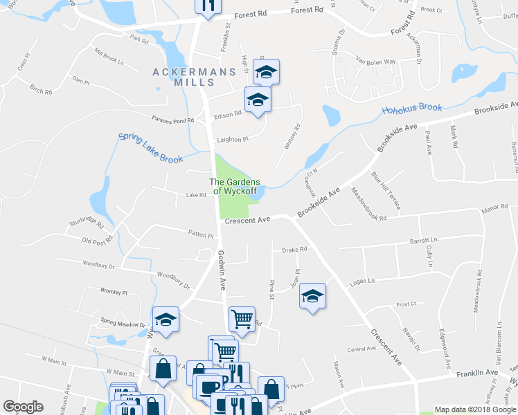 map of restaurants, bars, coffee shops, grocery stores, and more near 364 Crescent Avenue in Wyckoff
