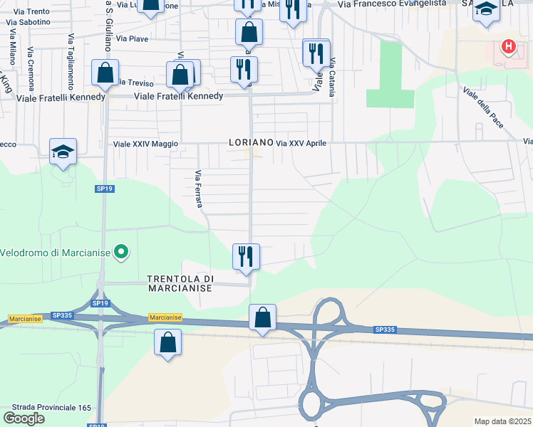 map of restaurants, bars, coffee shops, grocery stores, and more near 6 Via Perugia in Marcianise