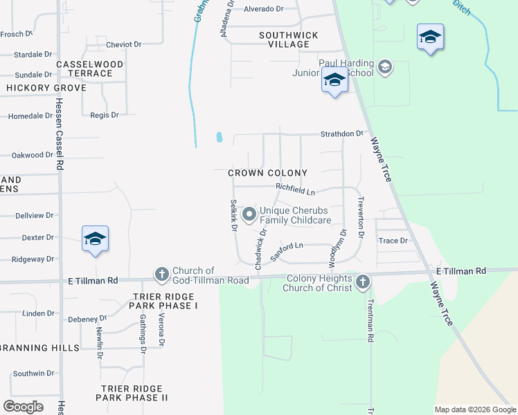 map of restaurants, bars, coffee shops, grocery stores, and more near 4226 Richfield Lane in Fort Wayne