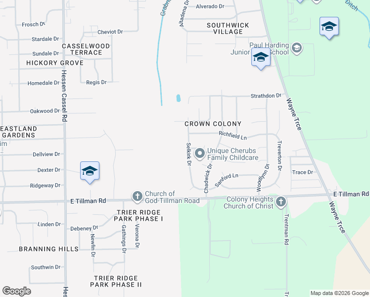 map of restaurants, bars, coffee shops, grocery stores, and more near 6912 Selkirk Drive in Fort Wayne