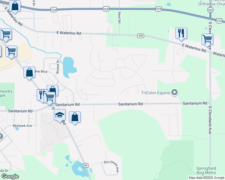 map of restaurants, bars, coffee shops, grocery stores, and more near 3256 Hidden Lake Boulevard in Akron
