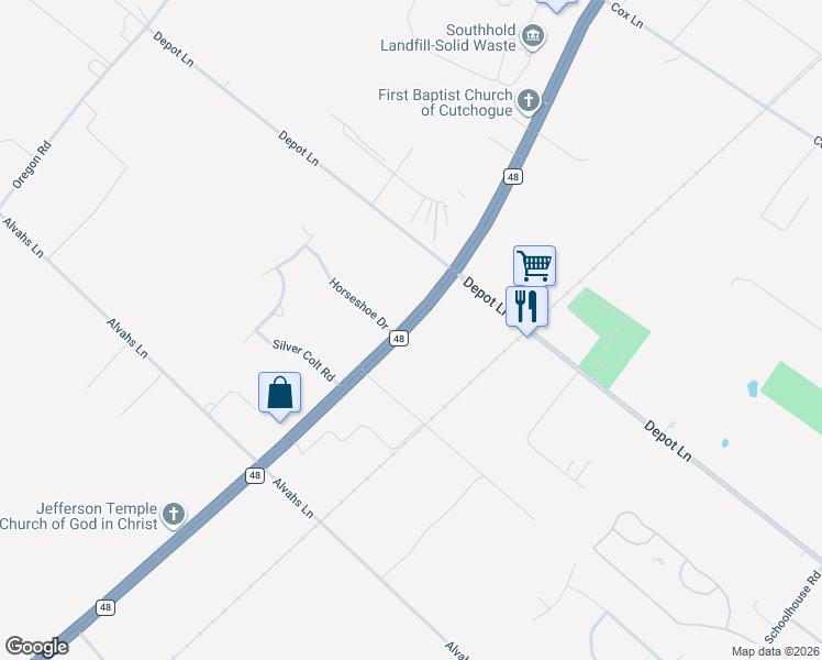 map of restaurants, bars, coffee shops, grocery stores, and more near 19105 County Road 48 in Cutchogue