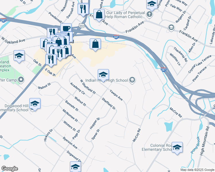 map of restaurants, bars, coffee shops, grocery stores, and more near 95 Yawpo Avenue in Oakland