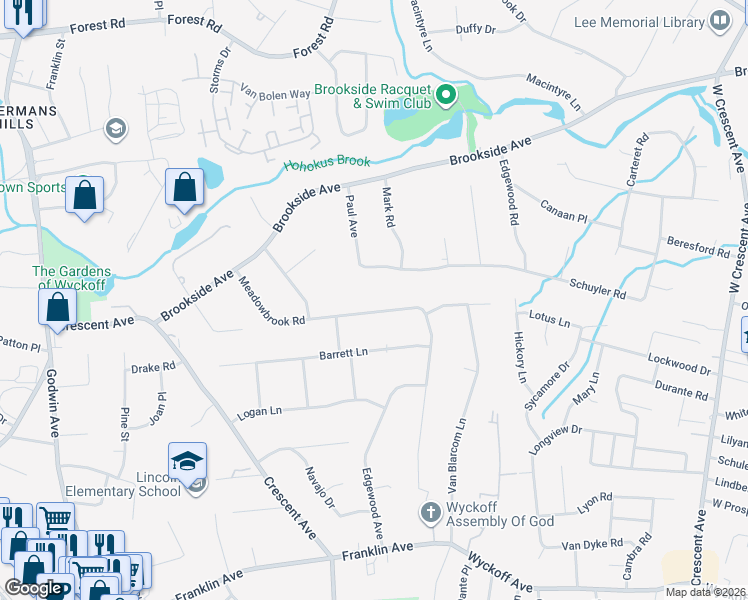 map of restaurants, bars, coffee shops, grocery stores, and more near 402 Paul Avenue in Allendale
