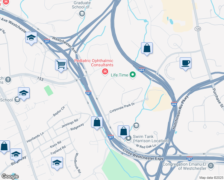 map of restaurants, bars, coffee shops, grocery stores, and more near 3 Westchester Park Drive in Harrison