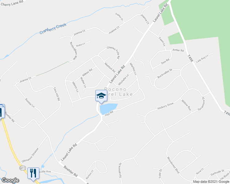map of restaurants, bars, coffee shops, grocery stores, and more near 311 Rose Lane in Monroe County