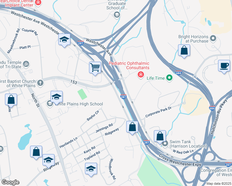map of restaurants, bars, coffee shops, grocery stores, and more near 925 Westchester Avenue in White Plains