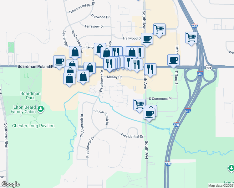 map of restaurants, bars, coffee shops, grocery stores, and more near 828 Pearson Circle in Youngstown