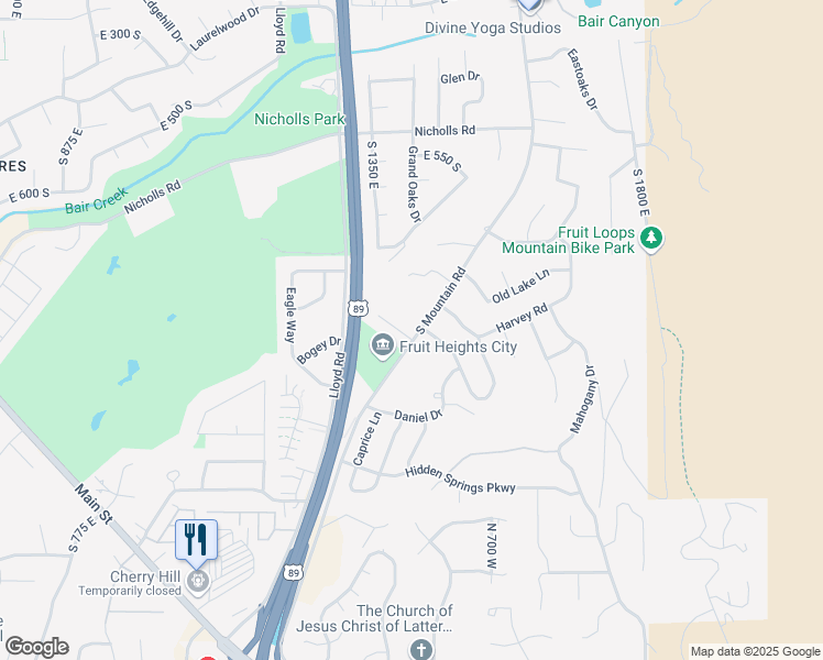 map of restaurants, bars, coffee shops, grocery stores, and more near 1419 East Heights Way in Fruit Heights