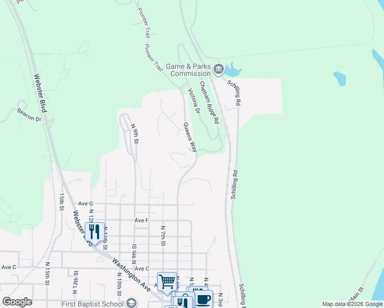 map of restaurants, bars, coffee shops, grocery stores, and more near 1002 Bradford Drive in Plattsmouth