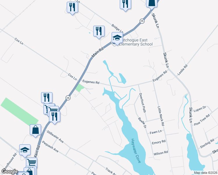 map of restaurants, bars, coffee shops, grocery stores, and more near 1170 Eugenes Road in Cutchogue