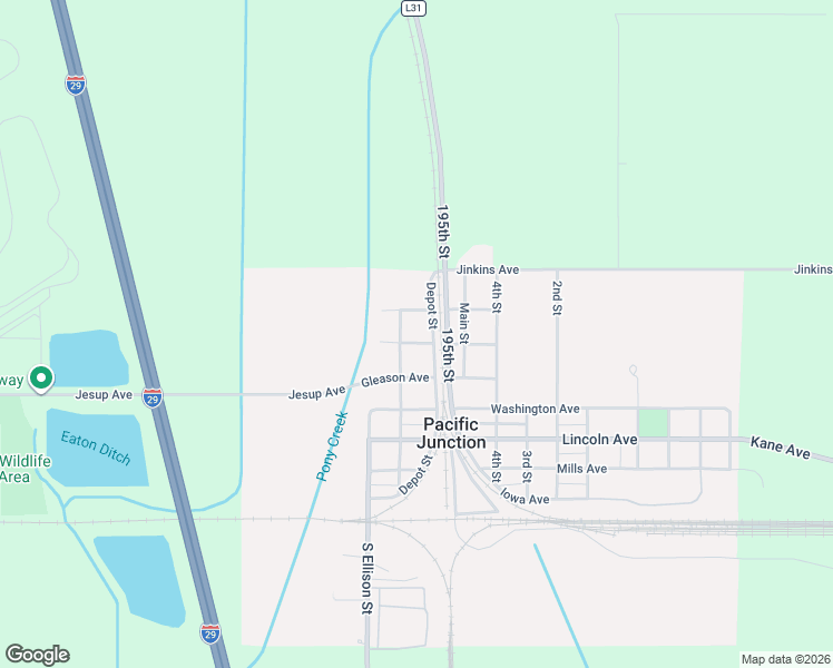 map of restaurants, bars, coffee shops, grocery stores, and more near 605 Depot Street in Pacific Junction