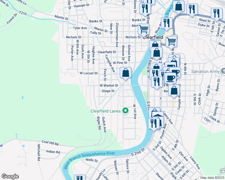 map of restaurants, bars, coffee shops, grocery stores, and more near 16 Southwest 3rd Avenue in Clearfield