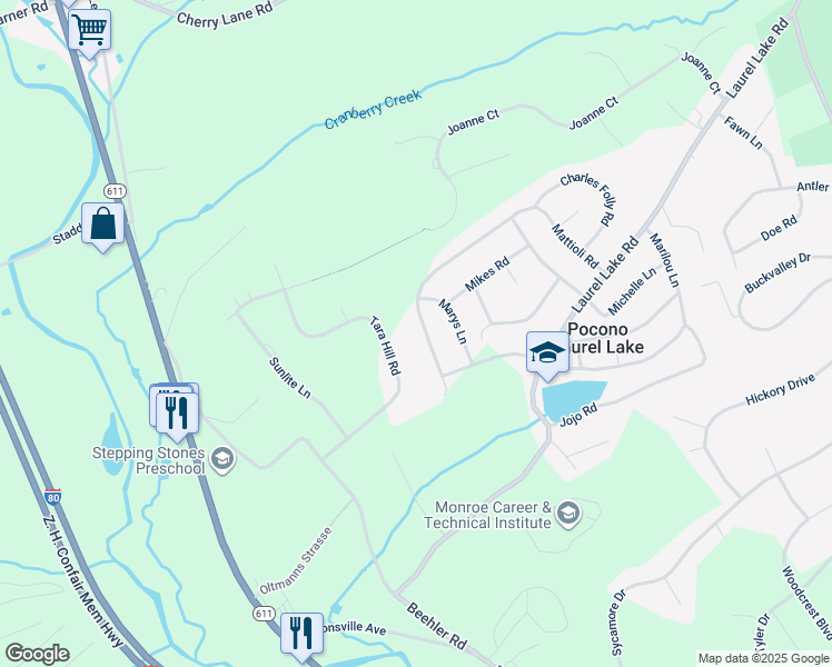 map of restaurants, bars, coffee shops, grocery stores, and more near 1226 Mattioli Road in Monroe County