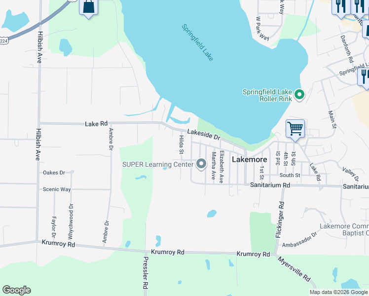 map of restaurants, bars, coffee shops, grocery stores, and more near 1558 Ackers Avenue in Lakemore