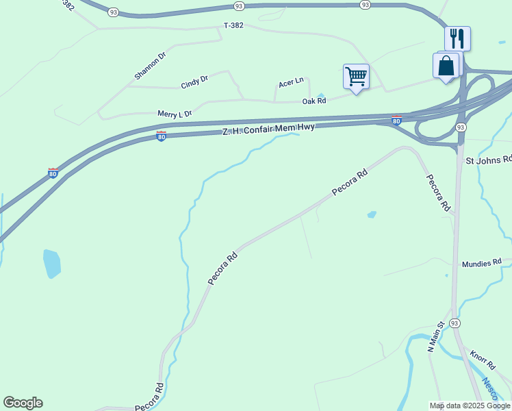 map of restaurants, bars, coffee shops, grocery stores, and more near Pecora Road in Drums