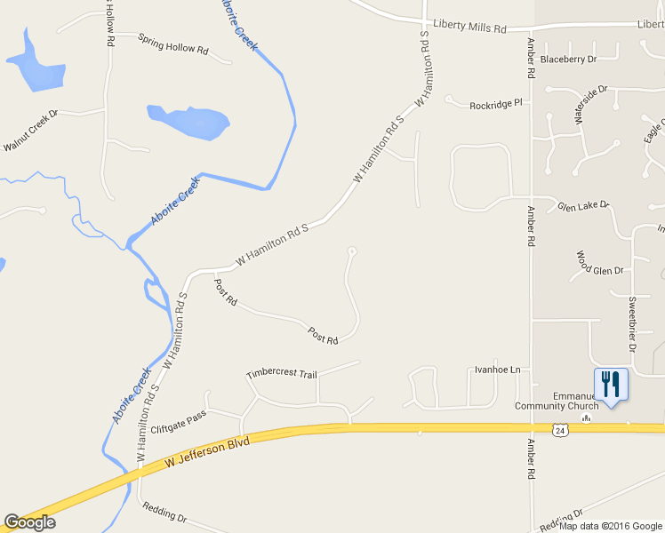 map of restaurants, bars, coffee shops, grocery stores, and more near 6424 Post Road in Fort Wayne