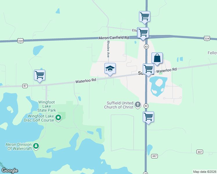 map of restaurants, bars, coffee shops, grocery stores, and more near 1128 Waterloo Road in Mogadore