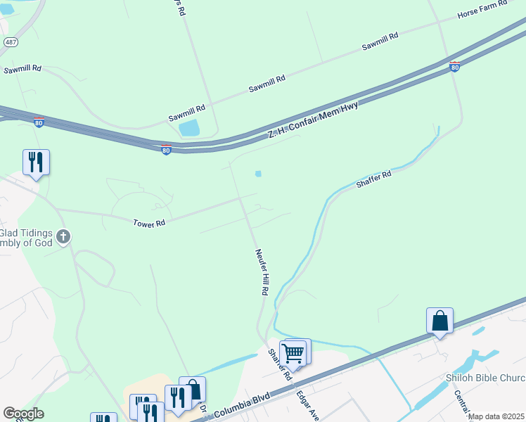 map of restaurants, bars, coffee shops, grocery stores, and more near 911 Neufer Hill Rd in Bloomsburg