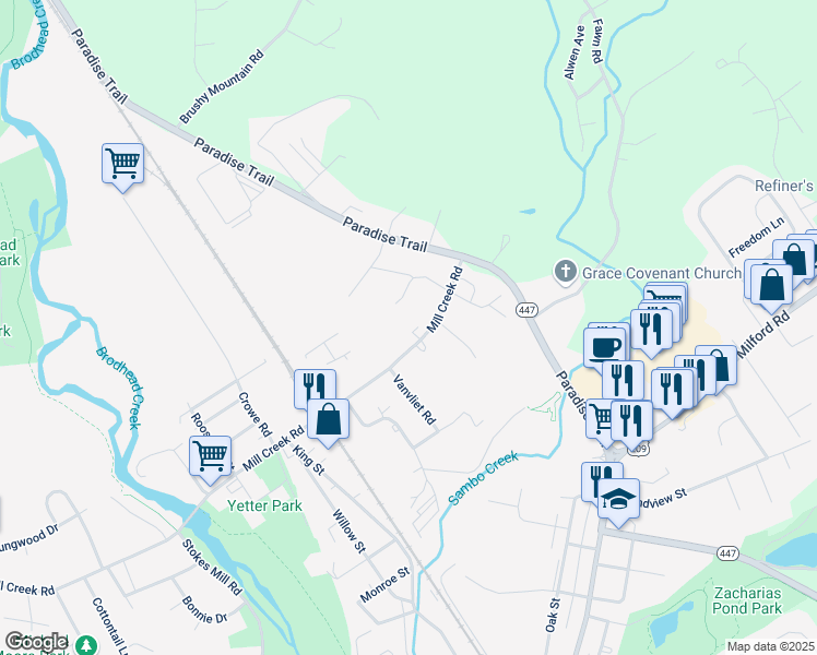 map of restaurants, bars, coffee shops, grocery stores, and more near 22 Mill Creek Road in Stroudsburg