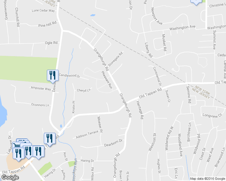 map of restaurants, bars, coffee shops, grocery stores, and more near 102 Pheasant Run in Westwood