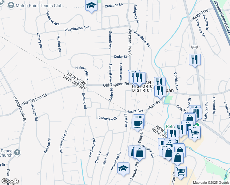 map of restaurants, bars, coffee shops, grocery stores, and more near 17 Andre Hill in Tappan