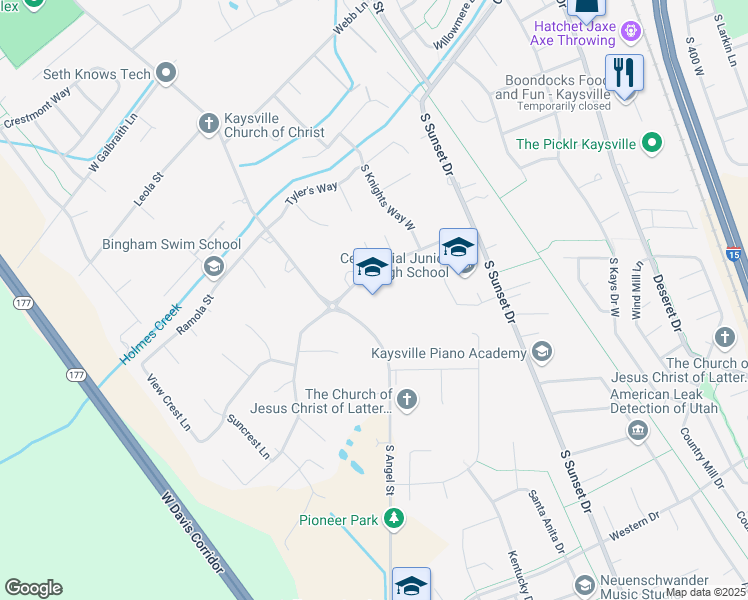 map of restaurants, bars, coffee shops, grocery stores, and more near 1095 Smith Lane in Kaysville
