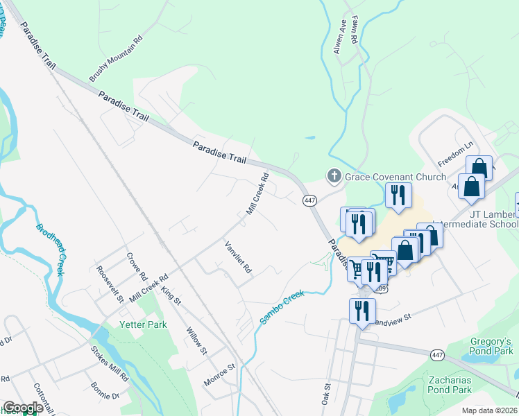 map of restaurants, bars, coffee shops, grocery stores, and more near 103 Wolbert Farm Road in East Stroudsburg