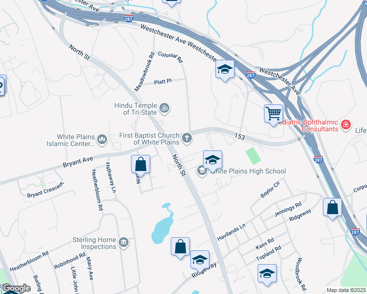 map of restaurants, bars, coffee shops, grocery stores, and more near 456 North Street in White Plains