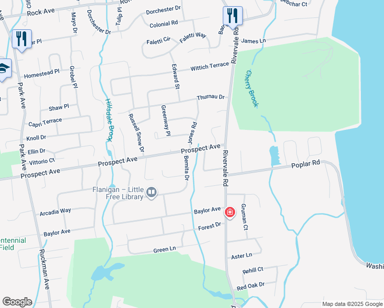 map of restaurants, bars, coffee shops, grocery stores, and more near 581 Prospect Ave in River Vale